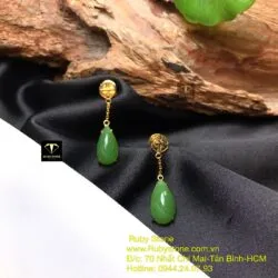 Khuyên tai giọt nước Ngọc bích dáng dài, vàng 18k - Ảnh 3