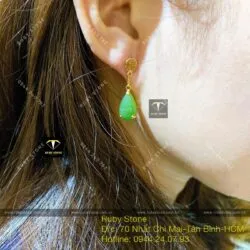 Khuyên tai giọt nước Ngọc bích dáng dài, vàng 18k - Ảnh 10