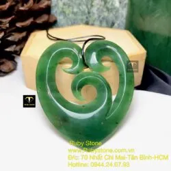 Mặt dây chuyền trái tim ngọc bích Maori kiểu Koru mix, kích thước 71mm - Ảnh 3