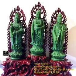Bộ Tam Thế Phật ngọc bích Canada, KT 60x55x15cm (bao gồm đế gỗ)