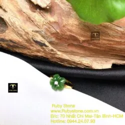 Nhẫn hoa mai Ngọc bích, vàng 18k - Ảnh 4