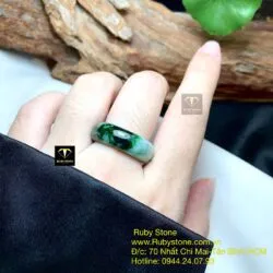 Nhẫn ngọc cẩm thạch sơn thuỷ bản 8 ly