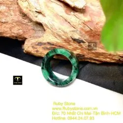 Nhẫn ngọc cẩm thạch sơn thuỷ xanh, bản 12mm - Ảnh 5