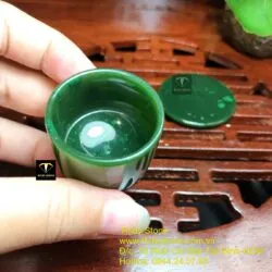 Ly chén trà ngọc bích Canada, kích thước 37x32x3mm (gồm đĩa Ngọc) - Hình ảnh 2