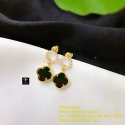 Khuyên tai cỏ bốn cánh ngọc Mực Dục, vàng 18k