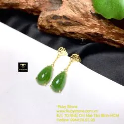 Khuyên tai giọt nước Ngọc bích dáng dài, vàng 18k - Ảnh 6