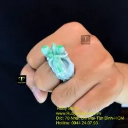 Nhẫn rồng ôm châu ngọc Cẩm thạch xanh lý - Ảnh 7