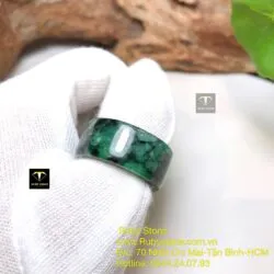 Nhẫn ngọc cẩm thạch sơn thuỷ xanh, bản 12mm - Ảnh 7