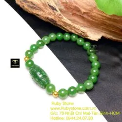 Vòng tay Ngọc bích 8 ly xanh lá, mix Lu thống chạm khắc - Hình ảnh 4