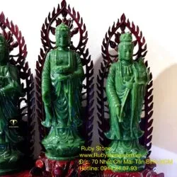 Bộ Tam Thế Phật ngọc bích Canada, KT 60x55x15cm (bao gồm đế gỗ) - Hình ảnh 4