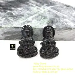 Phật Quan âm bồ tát ngọc Cẩm thạch đen huyền - Ảnh 2