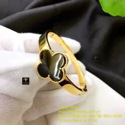 Lắc tay cỏ bốn cánh ngọc Mực Dục, vàng 18k - Hình ảnh 4