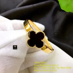 Lắc tay cỏ bốn cánh ngọc Mực Dục, vàng 18k - Hình ảnh 3