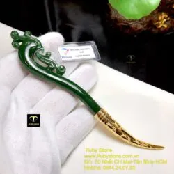 Trâm cài tóc phượng hoàng Ngọc bích, vàng 18k - Ảnh 3