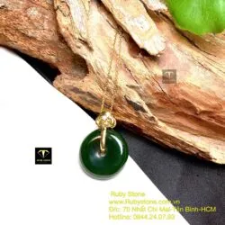 Đồng điếu ngọc bích xanh đậm VIP, KT 22mm, vàng 18k - Hình ảnh 6