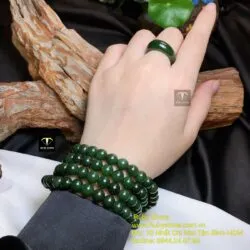 Chuỗi ngọc bích 108 hạt xanh đậm 8 ly