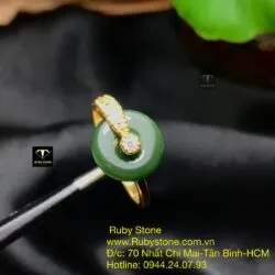 Nhẫn đồng điếu Ngọc bích đậm, vàng 18k