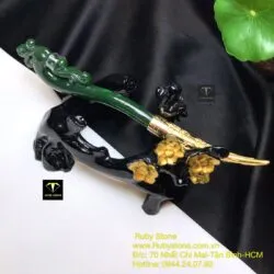 Trâm cài tóc phượng hoàng Ngọc bích, vàng 18k