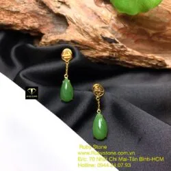 Khuyên tai giọt nước Ngọc bích dáng dài, vàng 18k - Ảnh 2