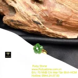 Nhẫn hoa mai Ngọc bích, vàng 18k - Ảnh 3