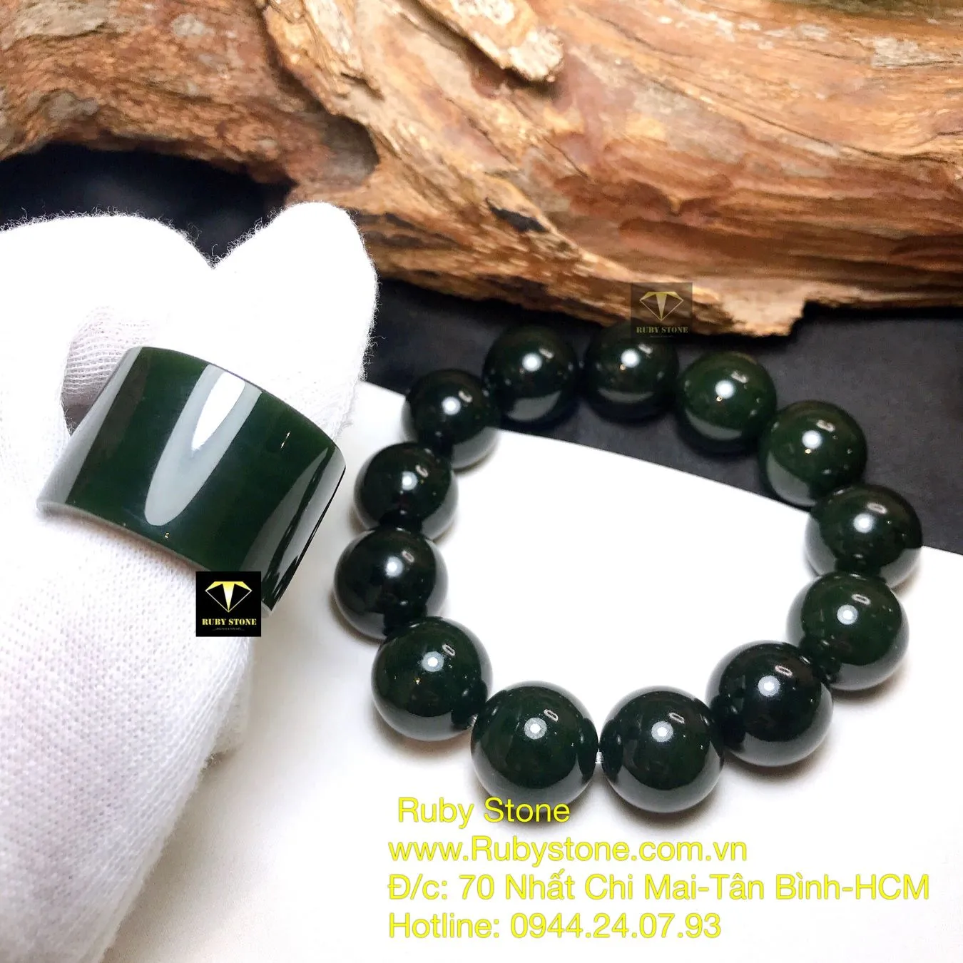 Vòng chuỗi và nhẫn càn long Ngọc bích xanh đậm Vòng chuỗi và nhẫn càn long Ngọc bích xanh đậm
