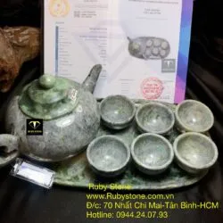 Bộ ấm trà ngọc Cẩm thạch Myanmar - Ảnh 6