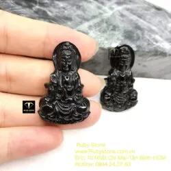 Phật Quan âm bồ tát ngọc Cẩm thạch đen huyền - Ảnh 3