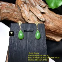 Khuyên tai giọt nước Ngọc bích dáng dài, vàng 18k - Ảnh 5