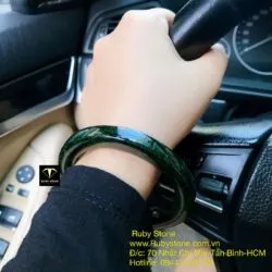 Vòng ngọc cẩm thạch sơn thuỷ xanh đen, bản vuông