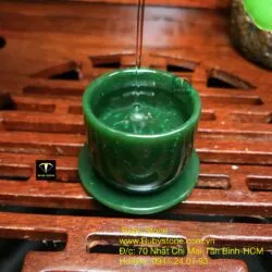 Ly chén trà ngọc bích Canada, kích thước 37x32x3mm (gồm đĩa Ngọc)