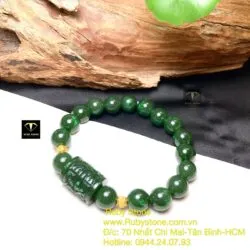Vòng ngọc bích mix Lu thống chạm khắc, bi vàng 24k - Hình ảnh 3