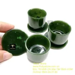 Ly chén trà ngọc bích Canada, kích thước 37x32x3mm (gồm đĩa Ngọc) - Hình ảnh 7