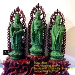 Bộ Tam Thế Phật ngọc bích Canada, KT 60x55x15cm (bao gồm đế gỗ) - Hình ảnh 6