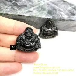 Phật Di Lặc ngọc Cẩm thạch đen huyền, KT 22mm - Ảnh 3