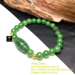Vòng tay Ngọc bích 8 ly xanh lá, mix Lu thống chạm khắc - Hình ảnh 3