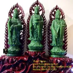 Bộ Tam Thế Phật ngọc bích Canada, KT 60x55x15cm (bao gồm đế gỗ) - Hình ảnh 3