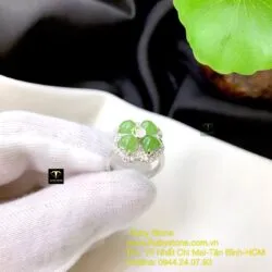 Nhẫn cỏ bốn cánh Ngọc bích, vàng trắng 18k (Italy 750) - Hình ảnh 2