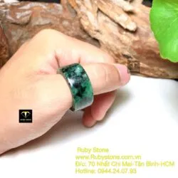 Nhẫn ngọc cẩm thạch sơn thuỷ xanh, bản 12mm - Ảnh 6