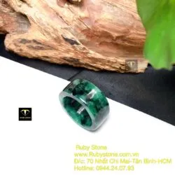 Nhẫn ngọc cẩm thạch sơn thuỷ xanh, bản 12mm - Ảnh 2
