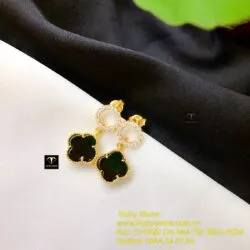 Khuyên tai cỏ bốn cánh ngọc Mực Dục, vàng 18k - Hình ảnh 7