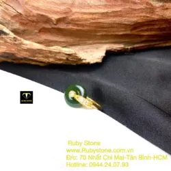Nhẫn đồng điếu Ngọc bích đậm, vàng 18k - Hình ảnh 5