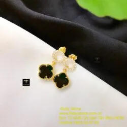 Khuyên tai cỏ bốn cánh ngọc Mực Dục, vàng 18k - Hình ảnh 6