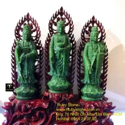 Bộ Tam Thế Phật ngọc bích Canada, KT 60x55x15cm (bao gồm đế gỗ) - Hình ảnh 7