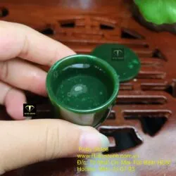 Ly chén trà ngọc bích Canada, kích thước 37x32x3mm (gồm đĩa Ngọc) - Hình ảnh 3