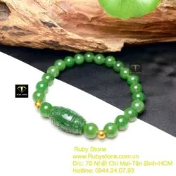 Vòng tay Ngọc bích 8 ly xanh lá, mix Lu thống chạm khắc