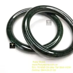 Vòng cẩm thạch sơn thuỷ xanh đen, bản tròn - Ảnh 5