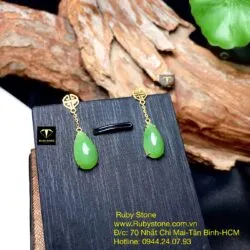 Khuyên tai giọt nước Ngọc bích dáng dài, vàng 18k - Ảnh 4