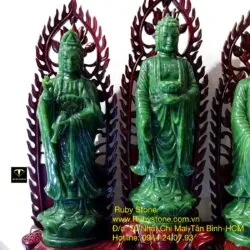 Bộ Tam Thế Phật ngọc bích Canada, KT 60x55x15cm (bao gồm đế gỗ) - Hình ảnh 5