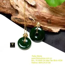 Đồng điếu ngọc bích xanh đậm VIP, KT 22mm, vàng 18k