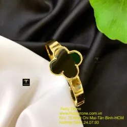 Lắc tay cỏ bốn cánh ngọc Mực Dục, vàng 18k - Hình ảnh 7